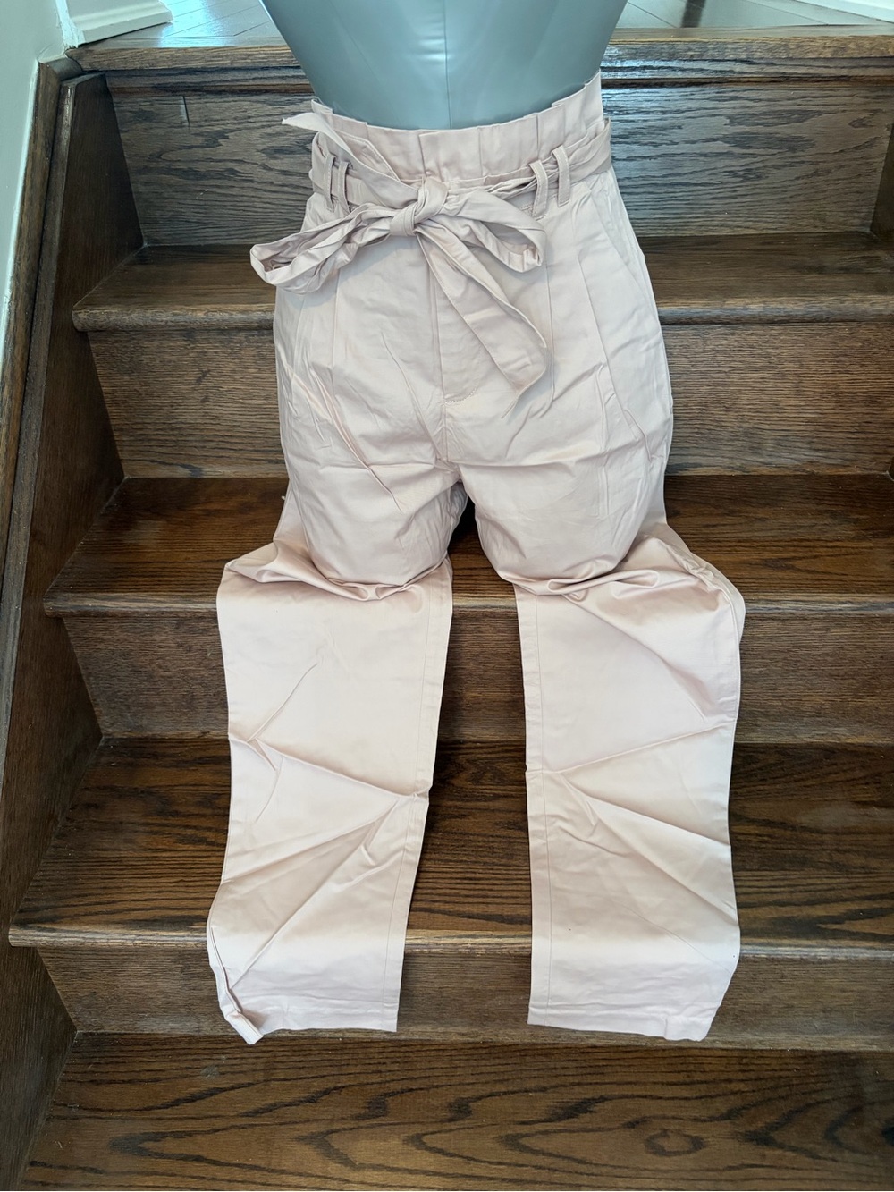 the clothing company High-Waist Paperbag Tie-Belt Wide Leg Pants — Blush
